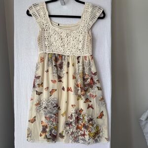 Boho Butterfly Dress w/Crochet top Sz S-M Whimsical